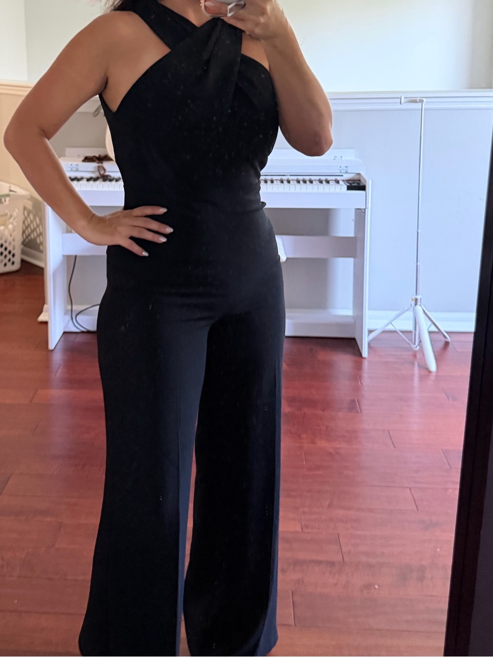 Wilfred Black Cross-Neck Wide-Leg Jumpsuit